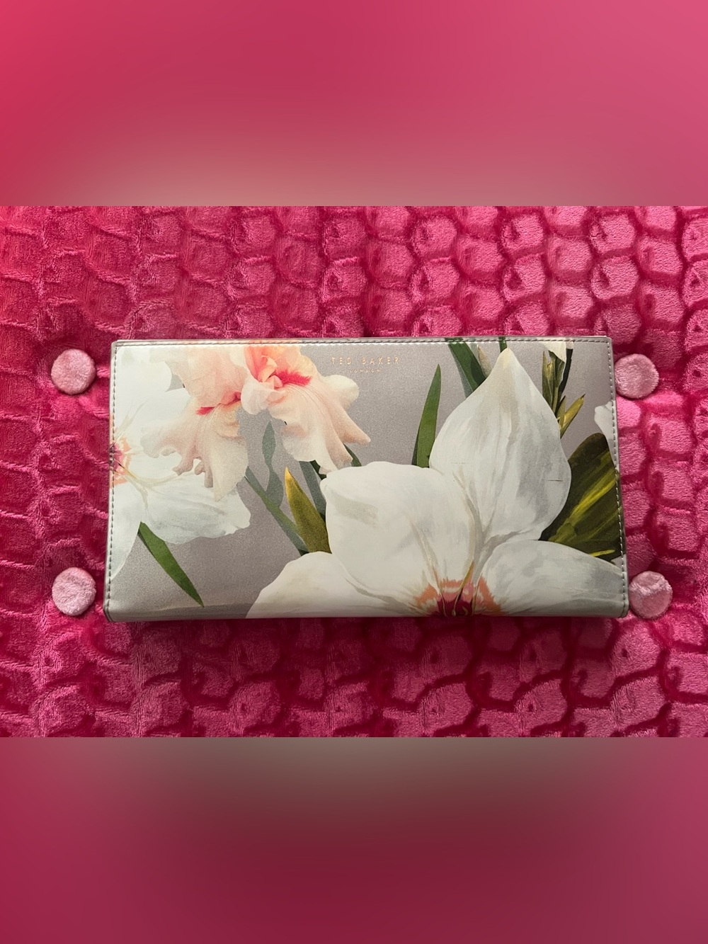 Ted Baker Floral Card Holder Wallet in Gray, White, Green, Pink